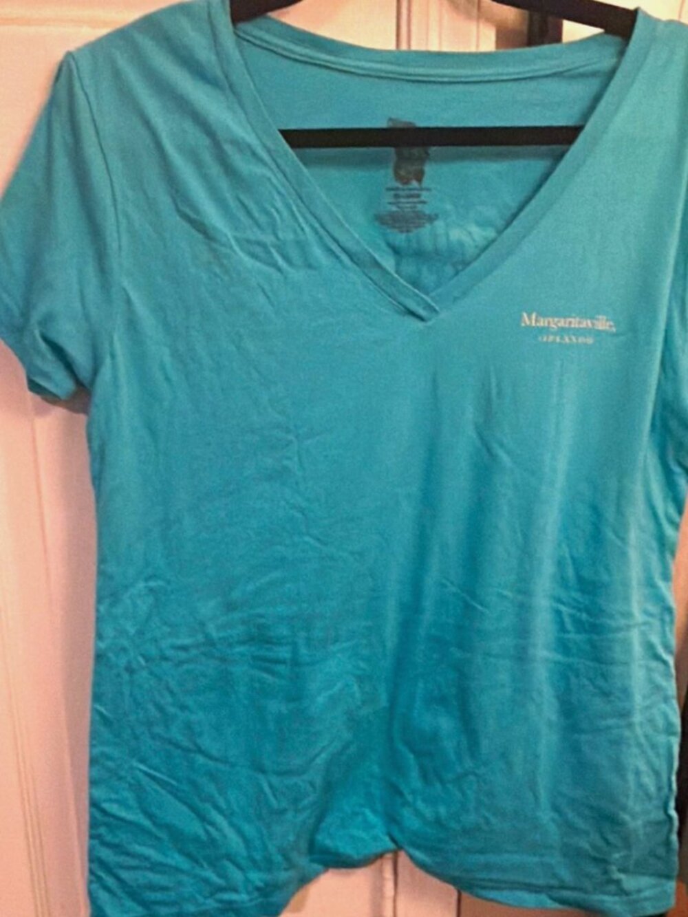 Margaritaville Orlando Blue Graphic Print Tee 2XL Women’s Cotton Blend V-Neck